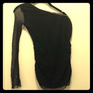 One-sleeve fishnet punk top